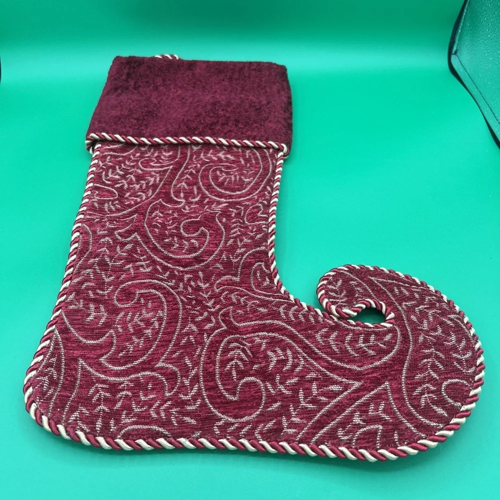 New no‎ tags burgundy red velvet, Satin Christmas Stocking Tapestry Elf Boot